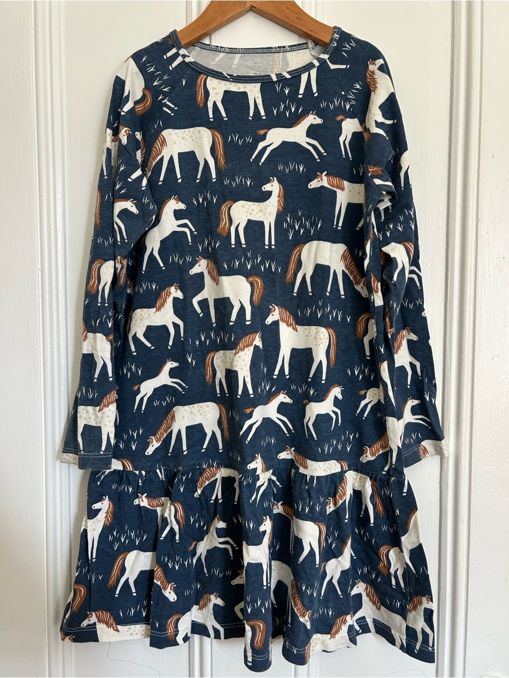 WINTER WATER FACTORY Navy Horse-Print Long Sleeve CalgaryDress - organic cotton